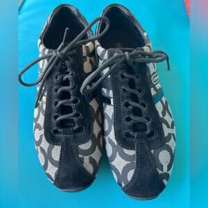 Coach Women's Kathleen Black Gray Monogram Logo LaceUp Casual Sneaker Shoes Sz 7